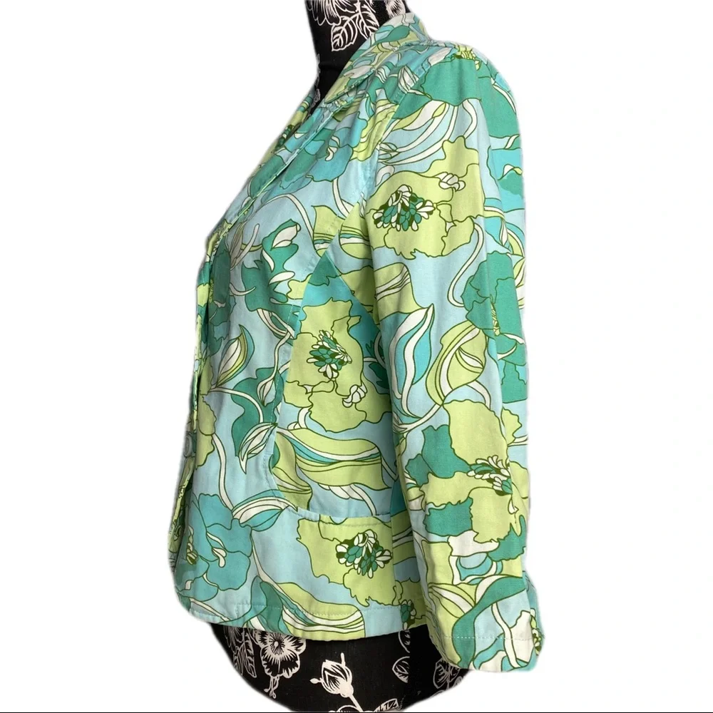 French Cuff fitted cotton blazer jacket 3/4 sleeve vintage retro floral pattern - Picture 5 of 9